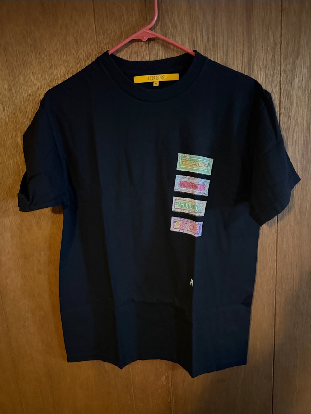 UNION Black Graphic Tee with Colorful Patch Art